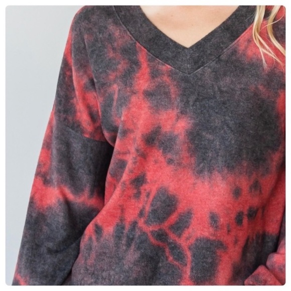 NEW Red & Black Soft Tie Dye Sweater - Picture 5 of 17